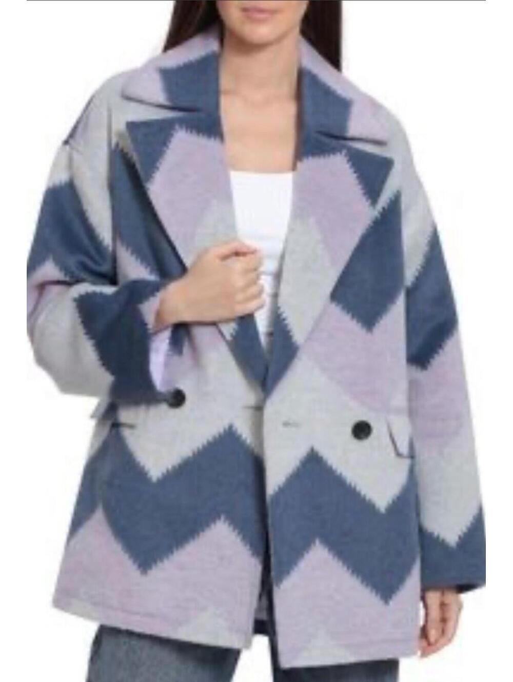 Avec Les Filles Oversized Chevron Peacoat Jacket Purple Large